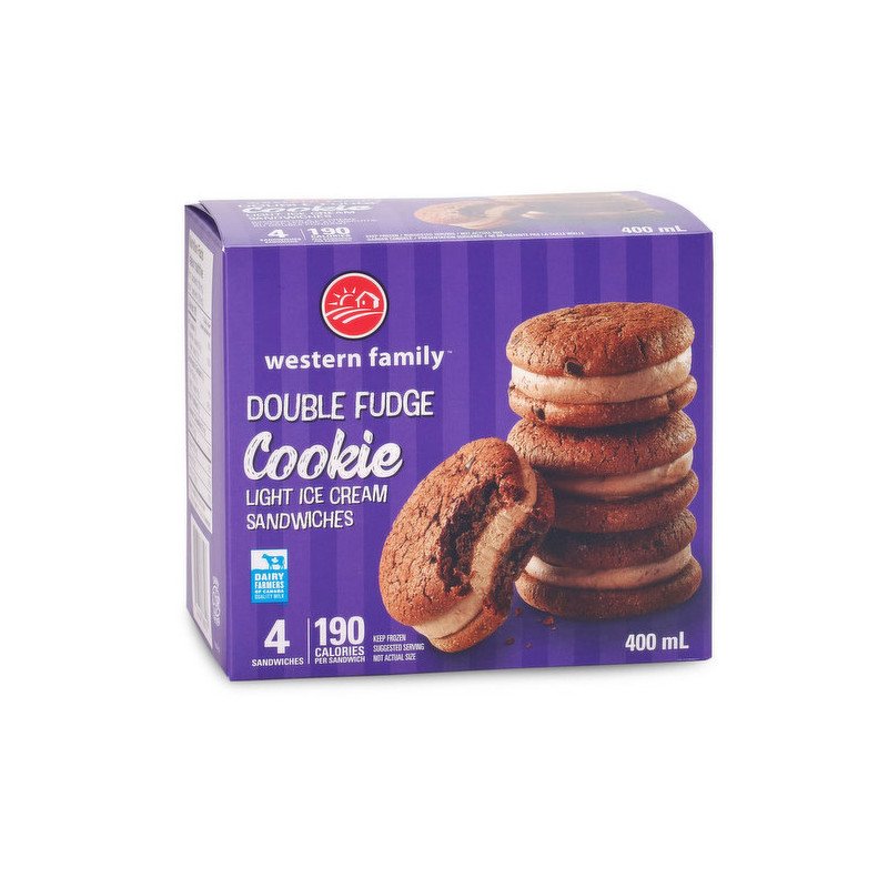 Western Family Double Fudge Cookie Light Ice Cream Sandwiches 4 x 100 ml