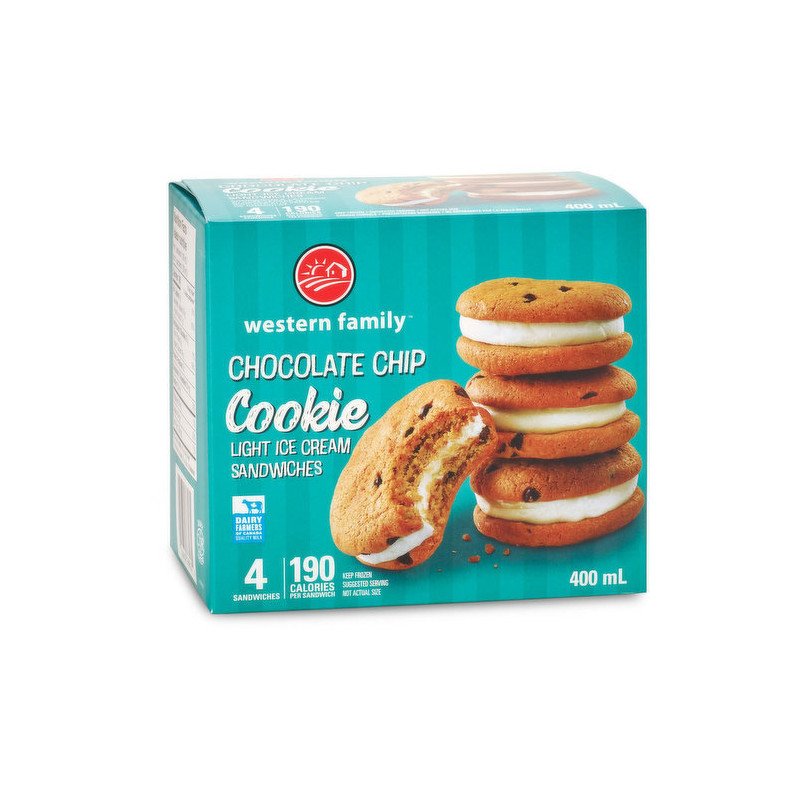 Western Family Chocolate Chip Cookie Light Ice Cream Sandwiches 4 x 100 ml