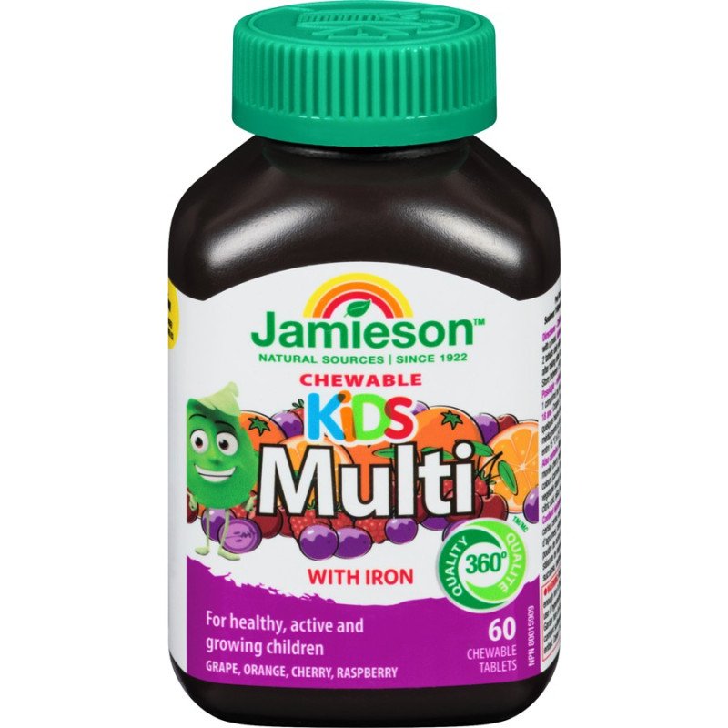 Jamieson Multivitamins for Kids Chewable Tablets Raspberry-Orange-Blueberry-Cherry 60's