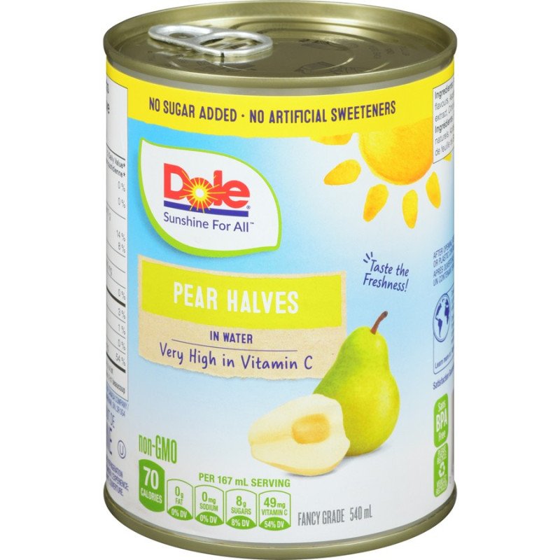 Dole Pear Halves in Water No Sugar Added 540 ml