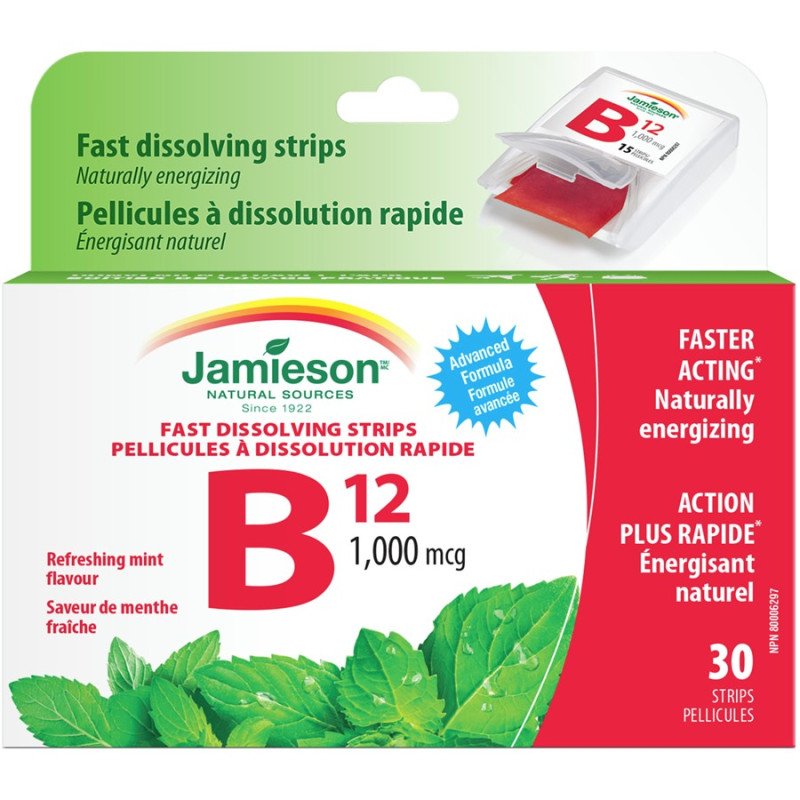 Jamieson Fast Dissolving Strips B12 1000 mcg Refreshing Mint 30's