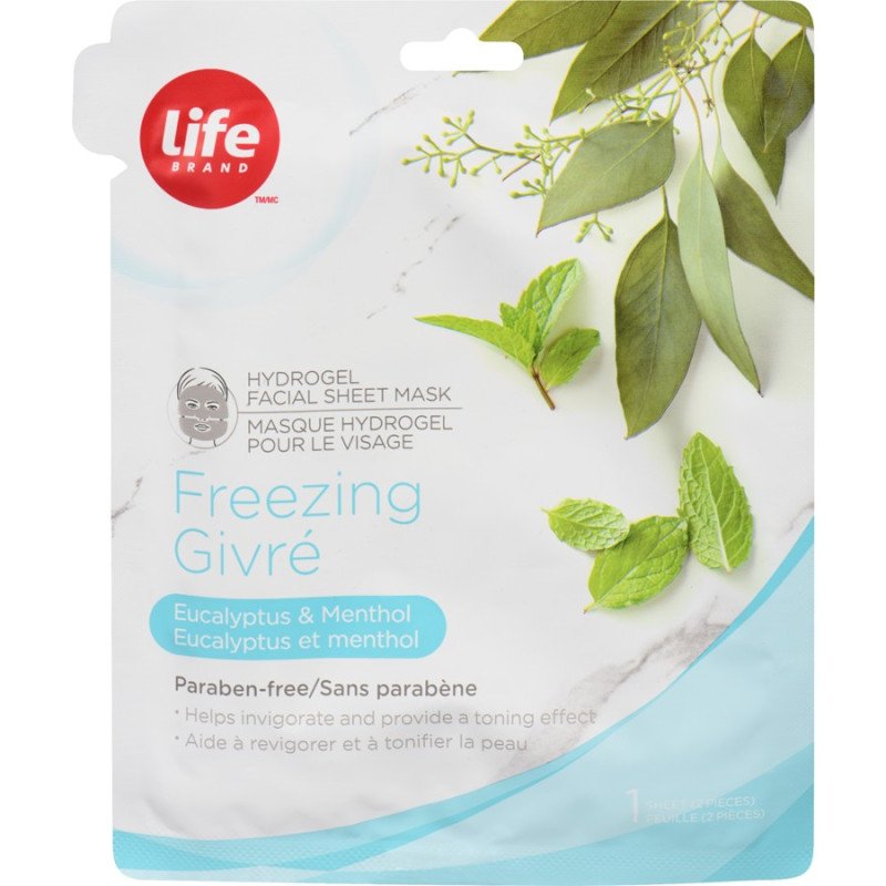 Life Brand Hydrogel Facial Sheet Mask Freezing Eucalyptus & Menthol each