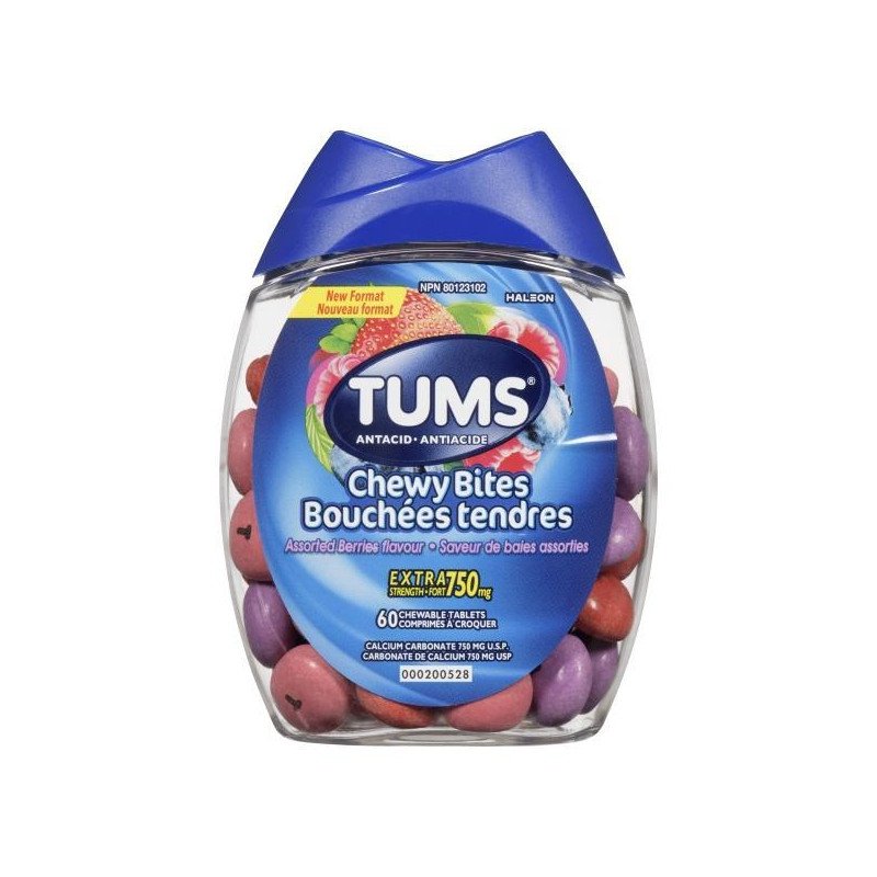 Tums Chewy Bites Extra Strength 750 mg Assorted Berries 60's