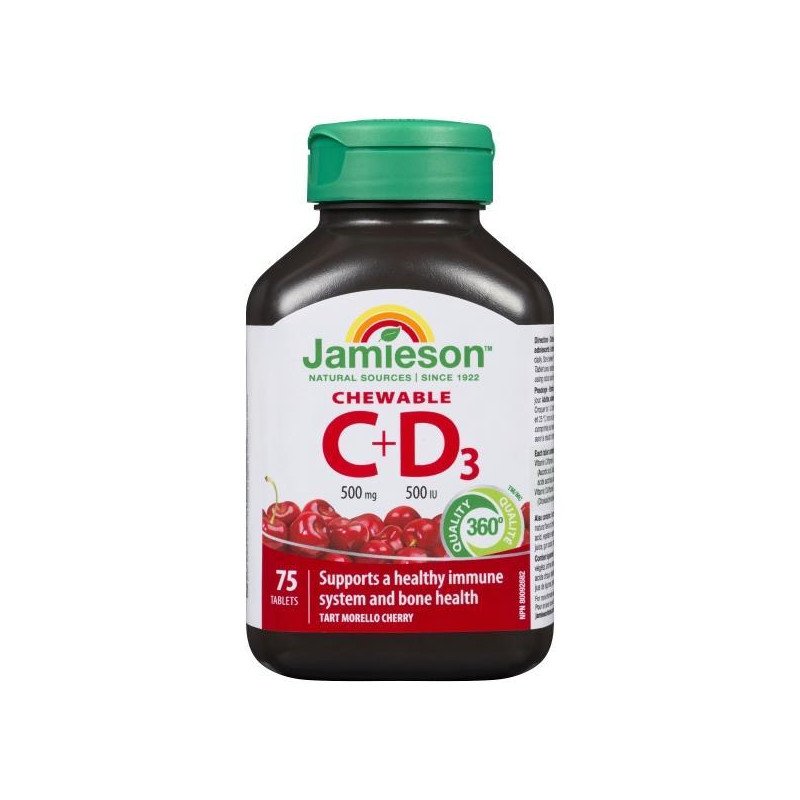 Jamieson Vitamin C 500 mg Chewable Tart Morello + D 500 IU 75's