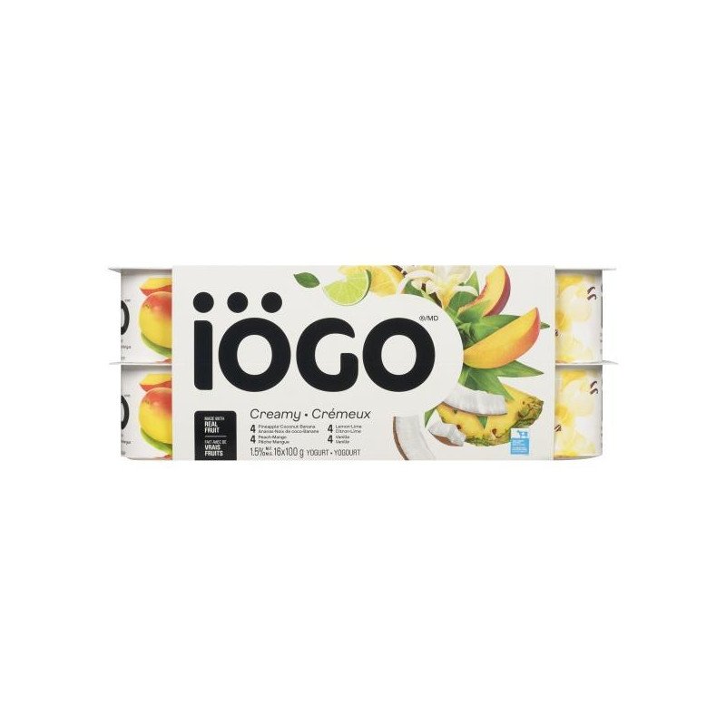 Iogo Yogurt Creamy Pineapple-Coconut-Banana Orange-Mandarin Raspberry Peach-Mango 1.5% Fat 16 x 100 g