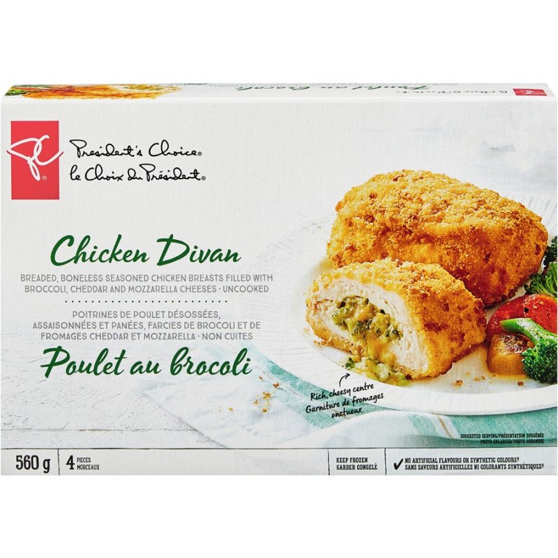 PC Chicken Divan Breaded Boneless Seasoned Stuffed Chicken Breasts 560 g