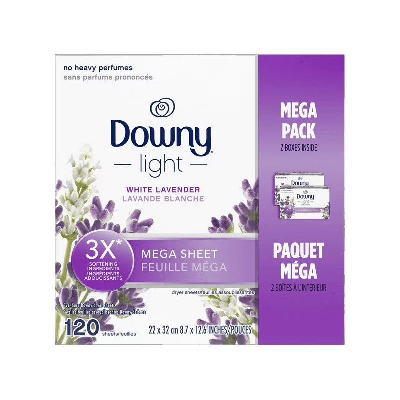 Downy Light Dryer Sheets White Lavender Mega Pack 2 x 60's