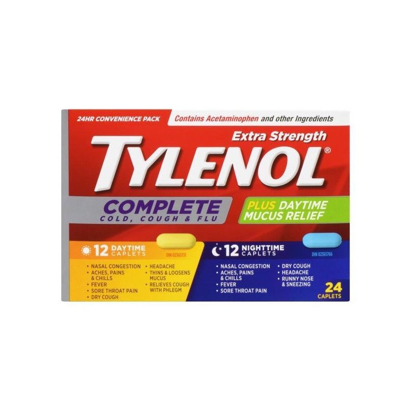 Tylenol Extra Strength Complete Cold Cough & Flu 12 Daytime 12 Nighttime Tabs 24's