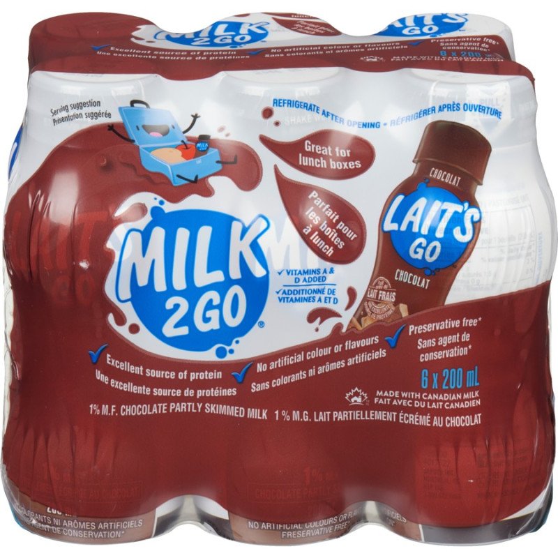 Milk 2 Go Partly Skimmed Chocolate 6 x 200 ml