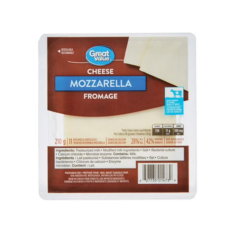 Great Value Cheese Slices Mozzarella 11's 210 g