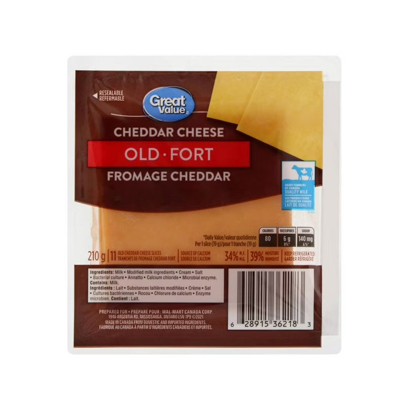 Great Value Cheese Slices Old Cheddar 11's 210 g