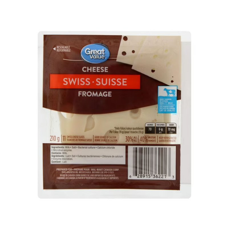 Great Value Cheese Slices Swiss 11's 210 g