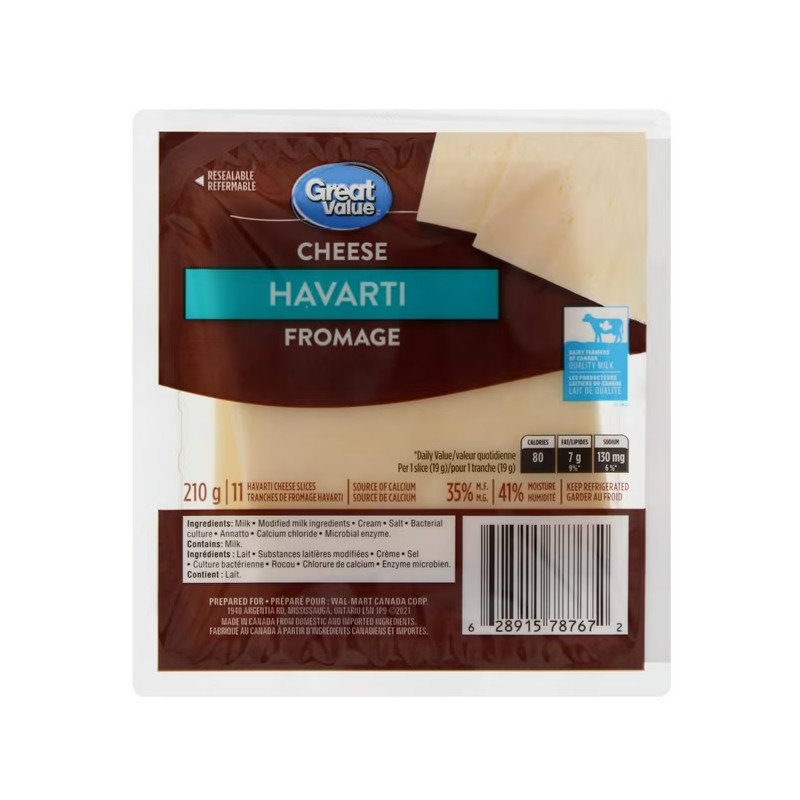 Great Value Cheese Slices Havarti 11's 210 g