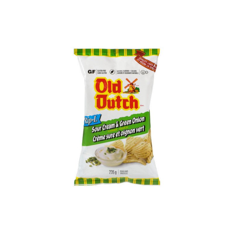 Old Dutch Potato Chips Rip-L Sour Cream & Green Onion 235 g