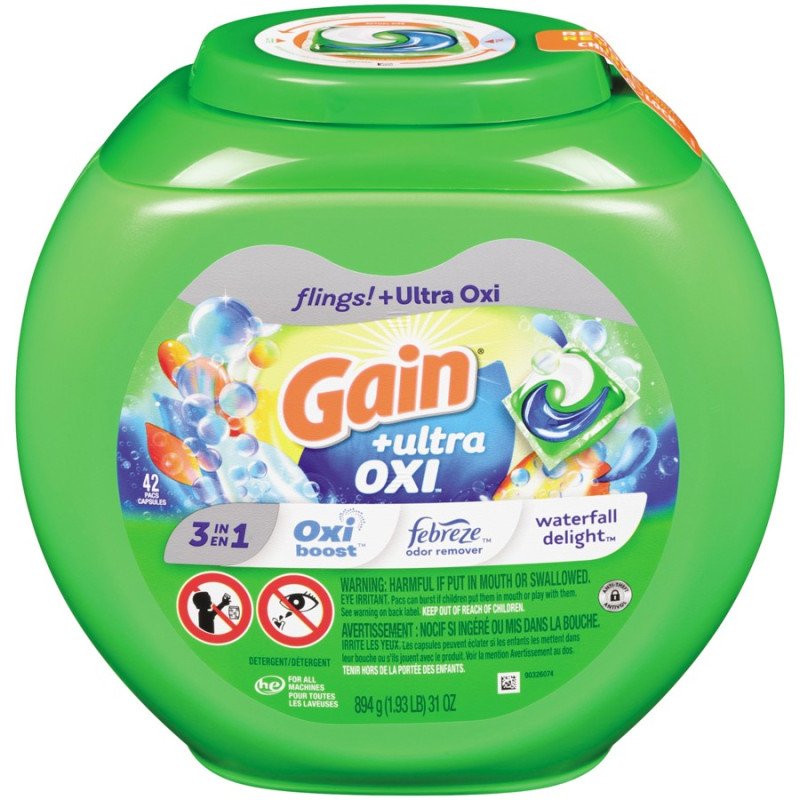 Gain Flings 3-in-1 Laundry Pacs Oxi Boost Waterfall Delight 42's