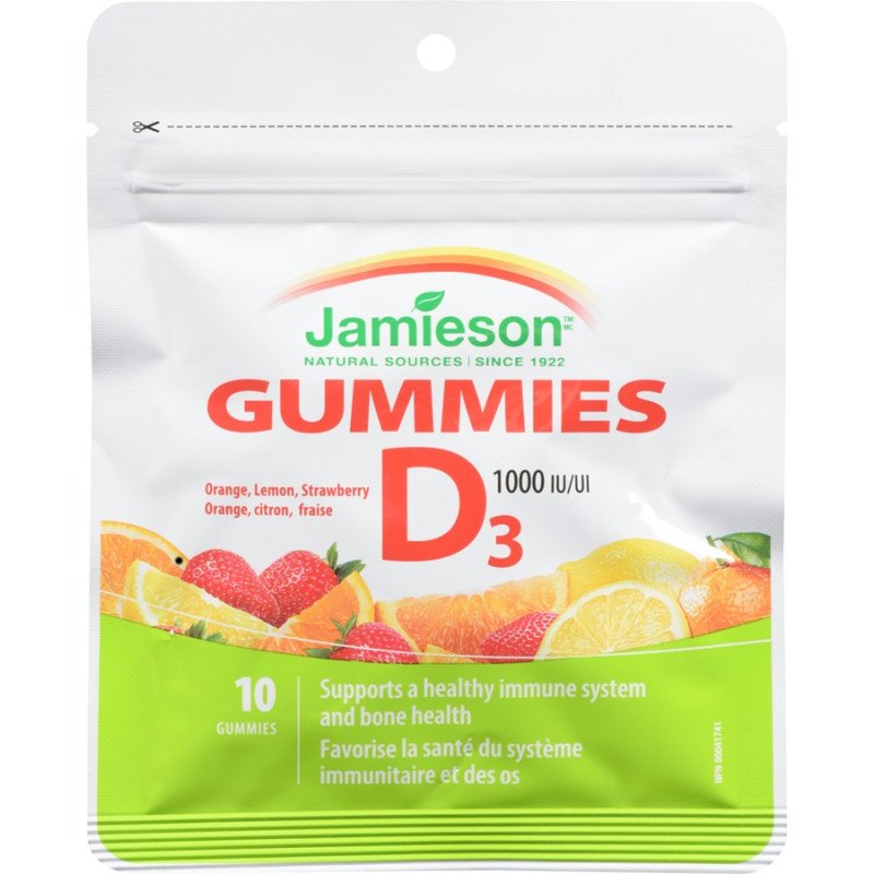 Jamieson Gummies D3 1000 IU Orange-Lemon-Strawberry 10's