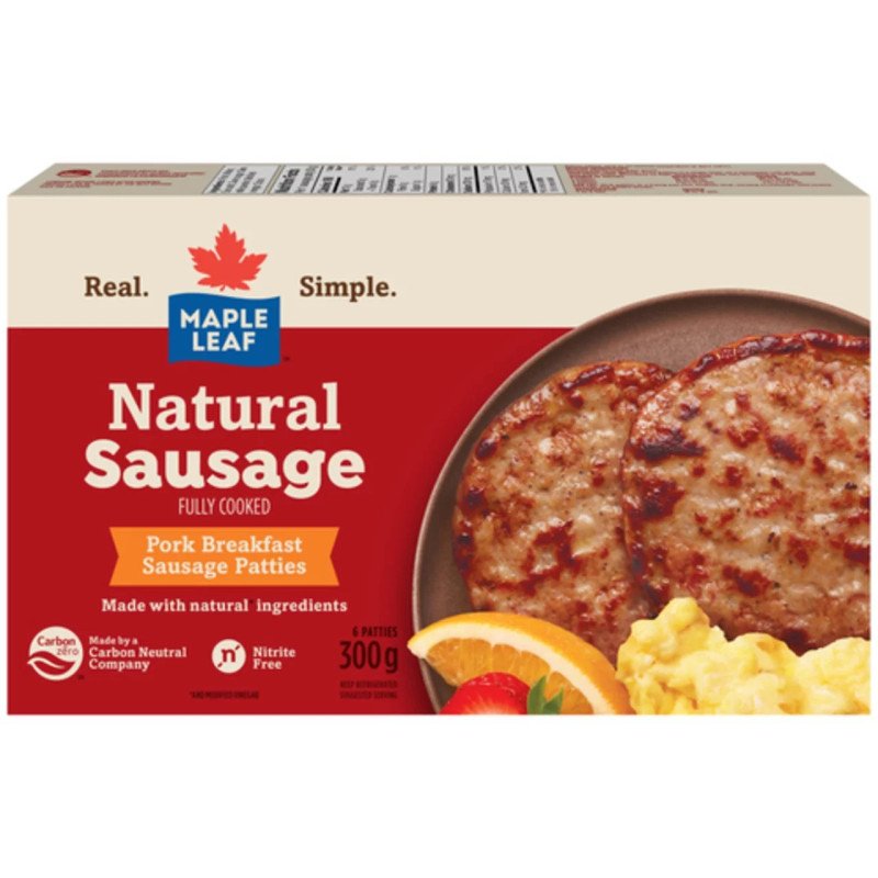 Maple Leaf Natural Pork Breakfast Sausage Patties Fully Cooked 300 g