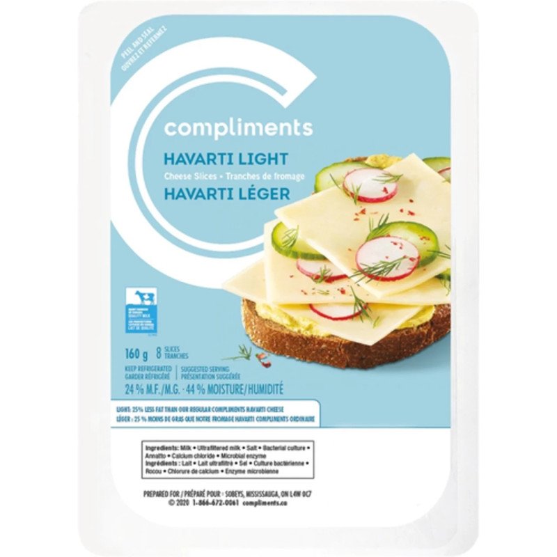 Compliments Cheese Slices Havarti Light 160 g