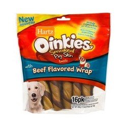 Hartz Oinkies Pig Skin Twists with Beef Flavoured Wrap 16’s