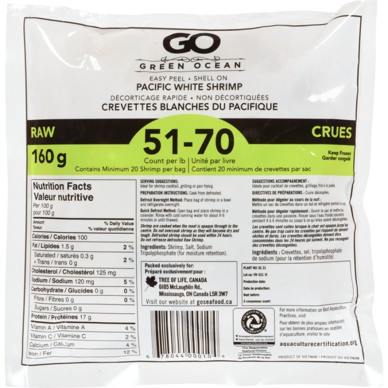 Green Ocean 51-70 Raw Shrimp 160 g