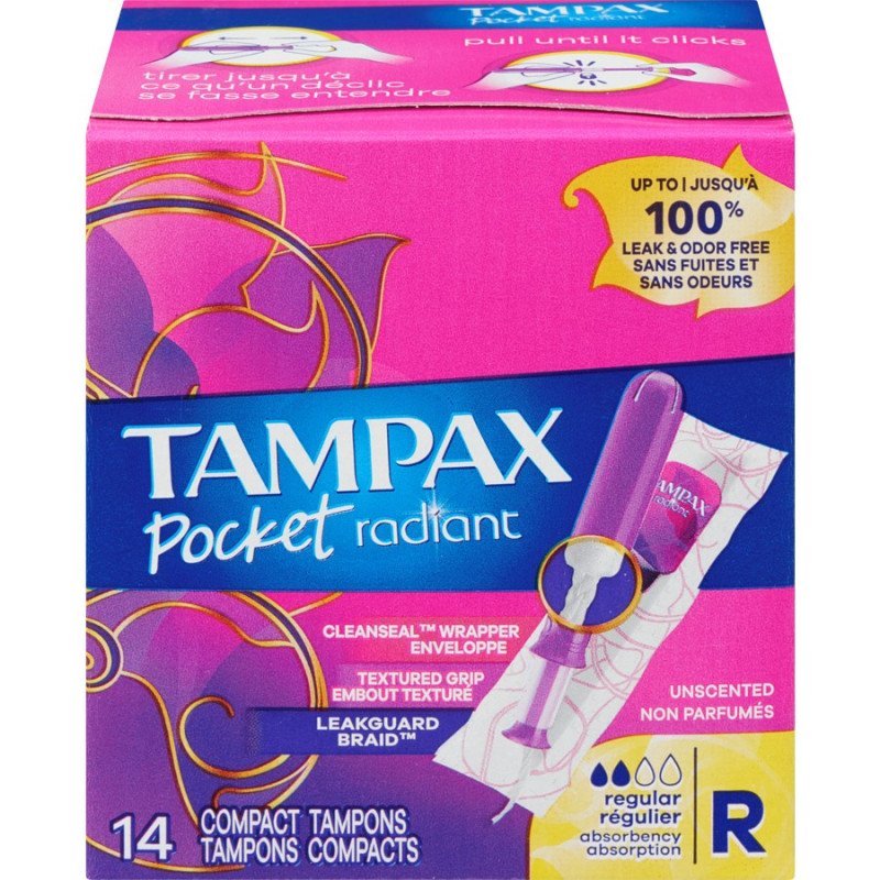 Tampax Pocket Radiant Compact Tampons Regular Unscented 14's