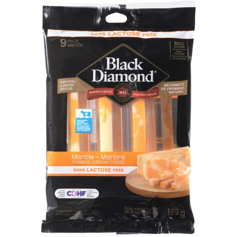 Black Diamond Natural Cheese Sticks Marble Cheddar Lactose Free 189 g 9's