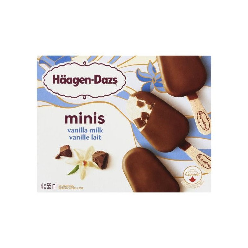 Haagen Dazs Miniatures Ice Cream Bars Vanilla Milk Chocolate 4 x 55 ml