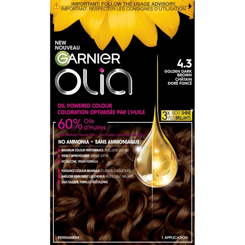 Garnier Olia Hair Colour 4.3 Golden Dark Brown each