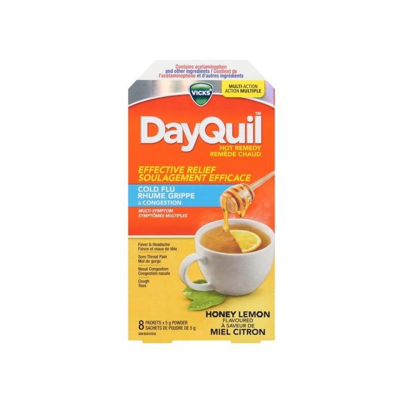 Vicks DayQuil Hot Remedy Cold Flu Honey Lemon 8's