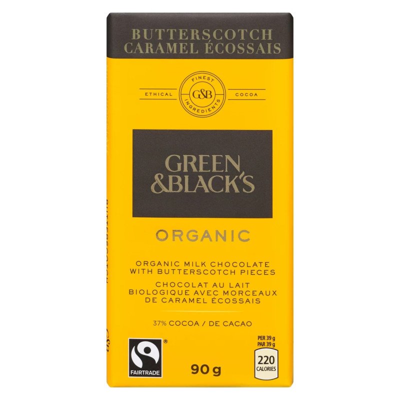 Green & Black's Organic Milk Chocolate with Butterscotch Pieces 37% Cacao 90 g