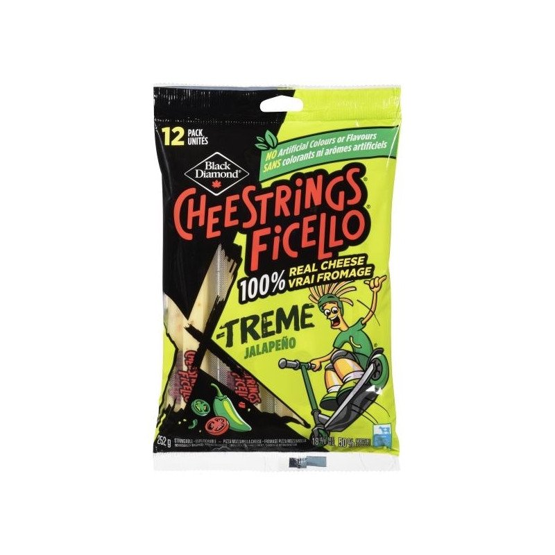 Black Diamond Cheestrings Pizza Mozzarella X-Treme Jalapeno 12 x 21 g