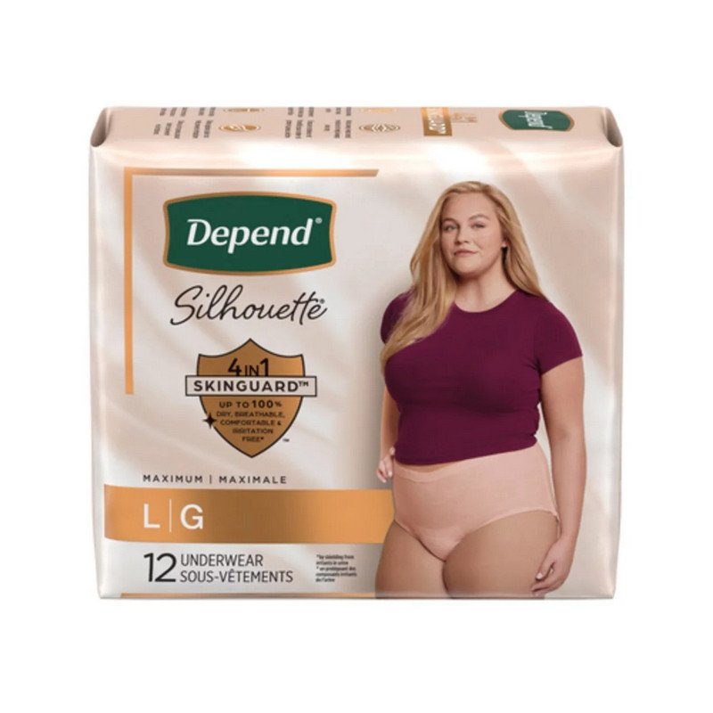 Depend Silhouette 4-in-1 Skinguard Underwear for Women Maximum L 12's