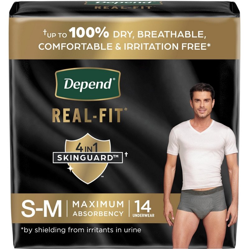 Depend Real Fit 4-in1 Skinguard Underwear for Men Maximum S/M 14's