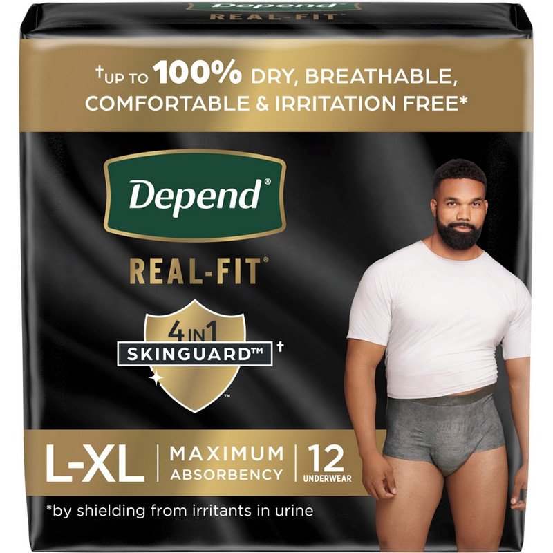 Depend Real Fit 4-in-1 Skinguard for Men Underwear Maximum L/XL 12's