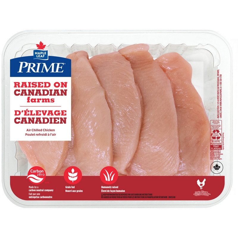 Maple Leaf Prime Boneless Skinless Chicken Breast Thin Sliced per tray