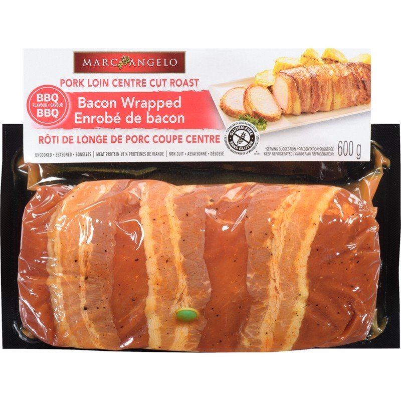 Marc Angelo Pork Loin Centre Cut Roast Bacon Wrapped BBQ Flavour 600 g