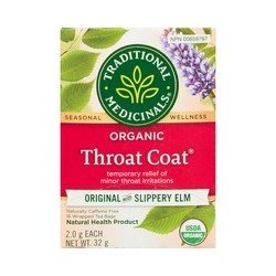 Traditional Medicinals Organic Throat Coat Original with Slippery Elm Herbal Tea 16’s